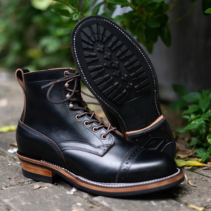 Men's Combat Boots, Black Cowhide