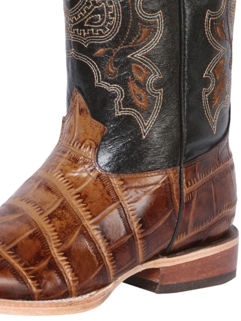 Men's Imitation Crocodile Rodeo Boots 'El General' Coffee Color 41794