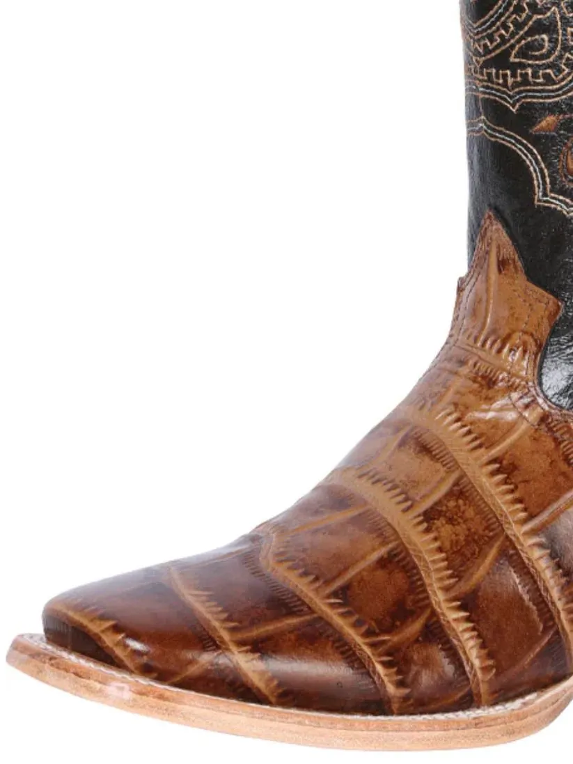 Men's Imitation Crocodile Rodeo Boots 'El General' Coffee Color 41794