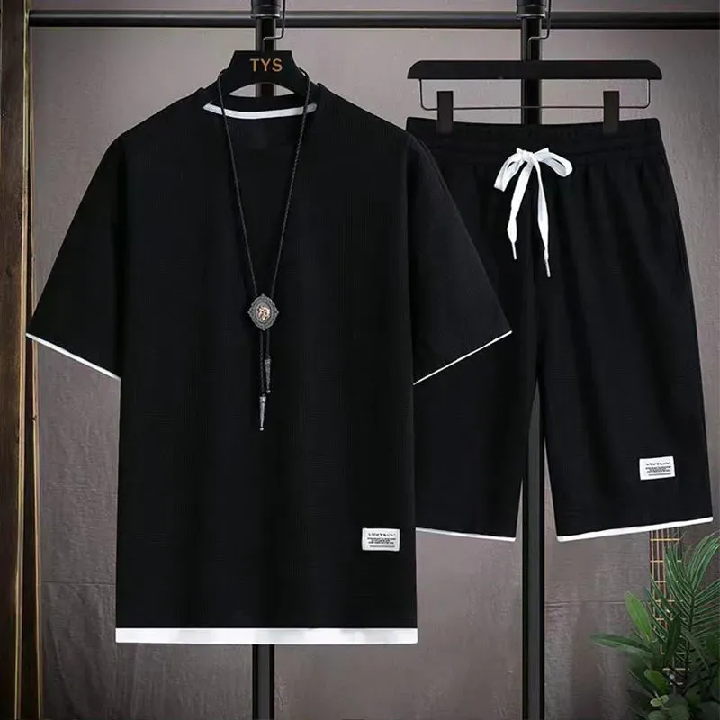 Men's Waffle Fabric Summer Tracksuit - 2-Piece Set