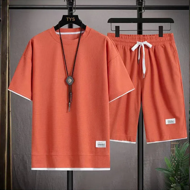 Men's Waffle Fabric Summer Tracksuit - 2-Piece Set