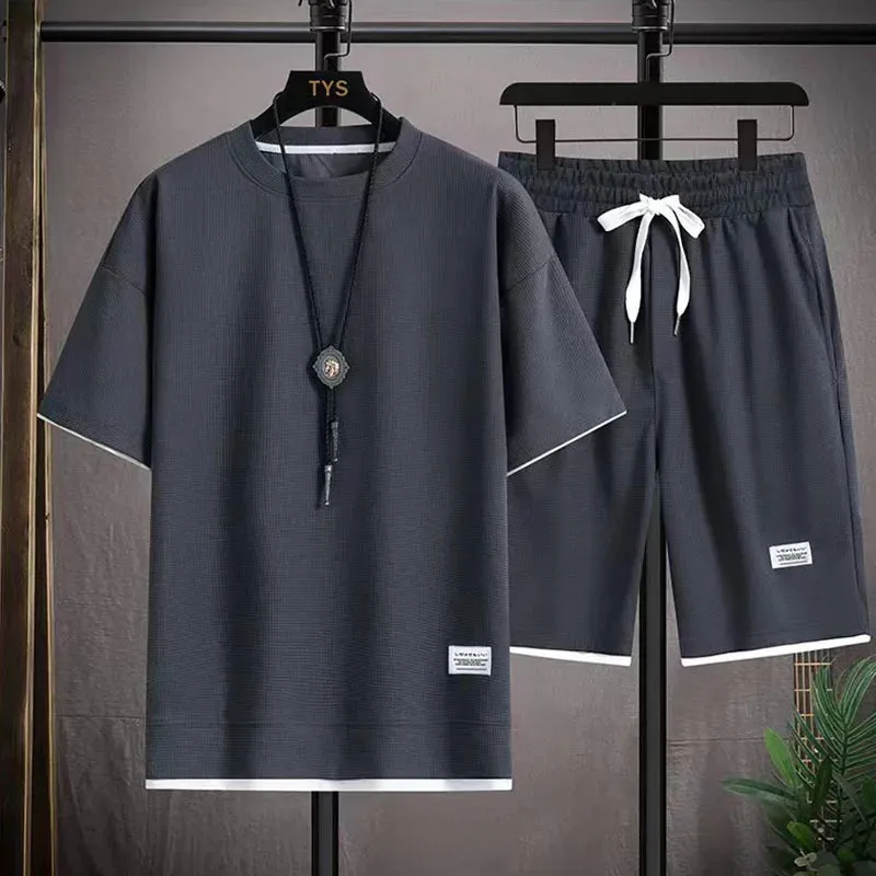 Men's Waffle Fabric Summer Tracksuit - 2-Piece Set