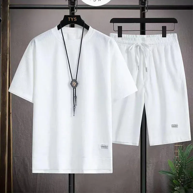 Men's Waffle Fabric Summer Tracksuit - 2-Piece Set