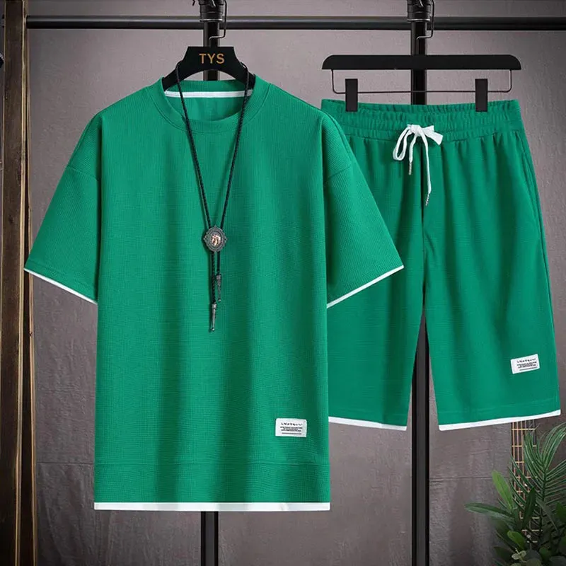 Men's Waffle Fabric Summer Tracksuit - 2-Piece Set