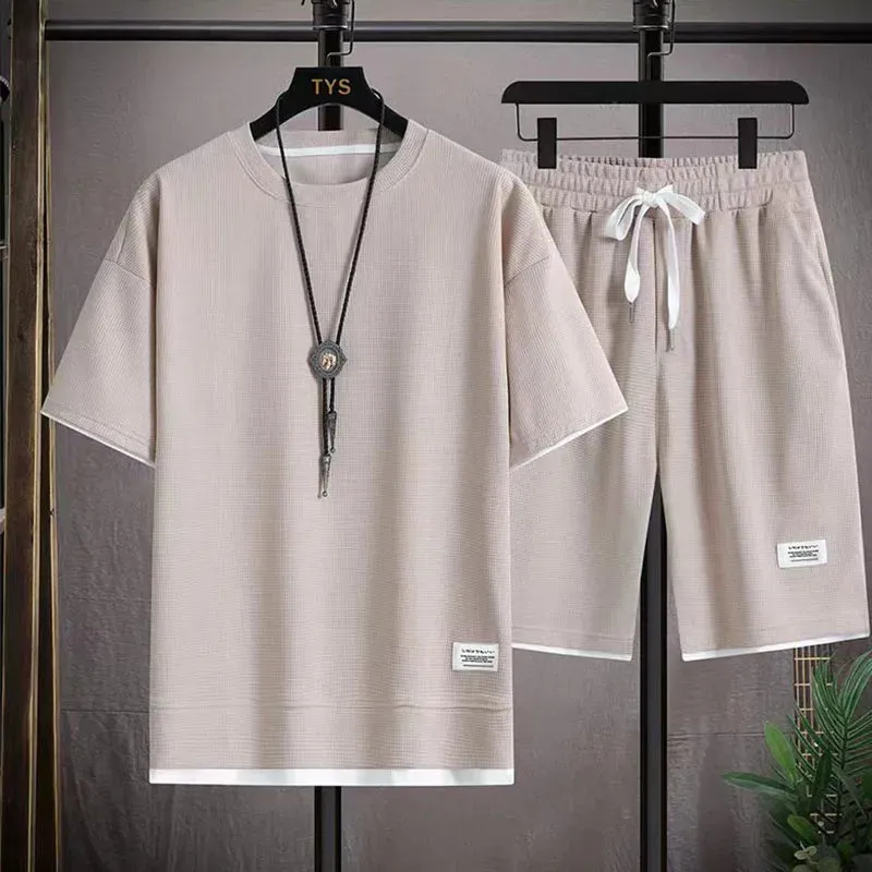 Men's Waffle Fabric Summer Tracksuit - 2-Piece Set