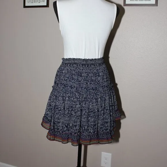 Misa Los Angeles Womens Marion Mini Skirt Ruffles Blue White Size Small Lined