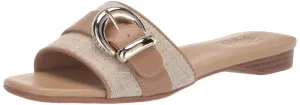 Naturalizer Womens Santiago Fashion Slip On Slide Flat Sandal with Buckle,Natural Linen/Smooth,8M