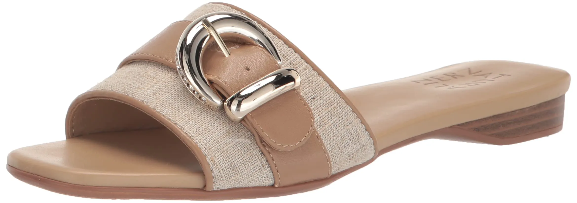 Naturalizer Womens Santiago Fashion Slip On Slide Flat Sandal with Buckle,Natural Linen/Smooth,8M