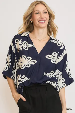 Navy & White Oversized Top