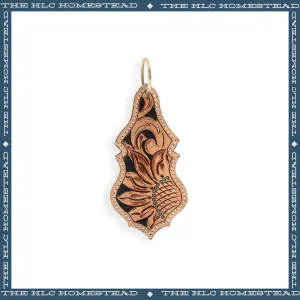 Ornate Sunflower Leather Keychain
