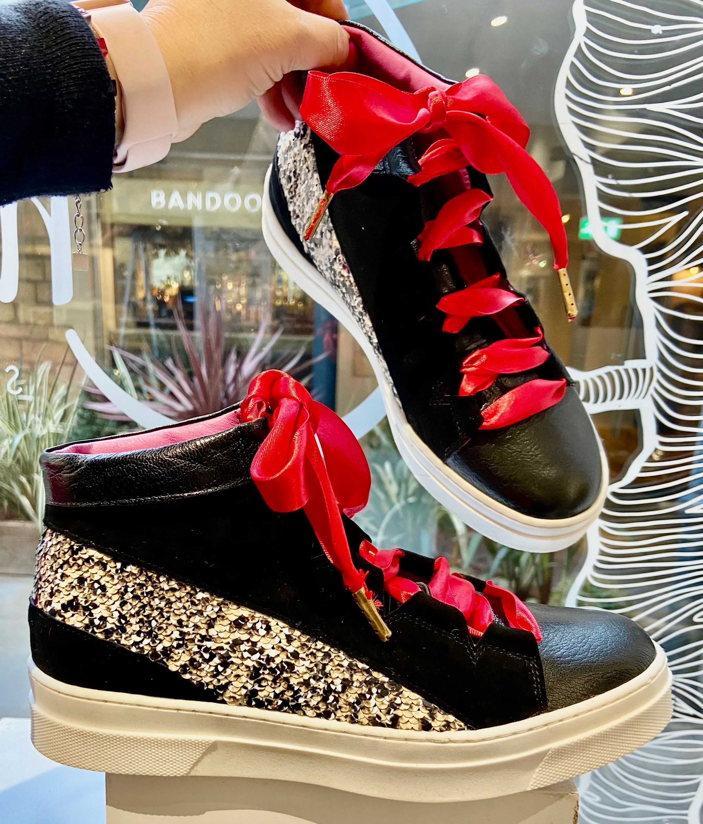 Patin - Black/White Sequin high top sneaker-LAST PAIRS 36& 38!