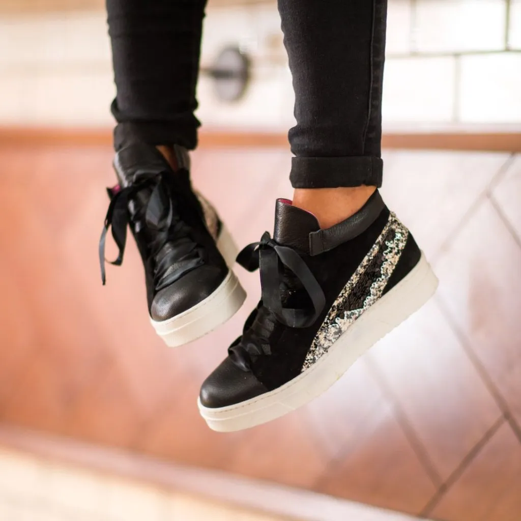 Patin - Black/White Sequin high top sneaker-LAST PAIRS 36& 38!