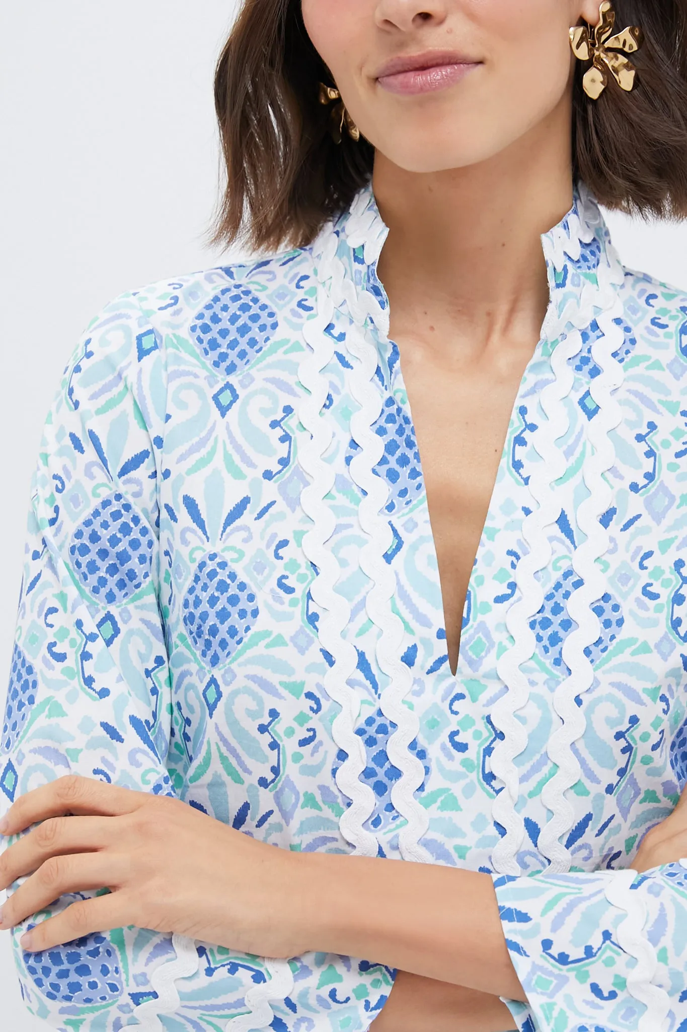 Pineapple Print Longsleeve Classic Midi Tunic