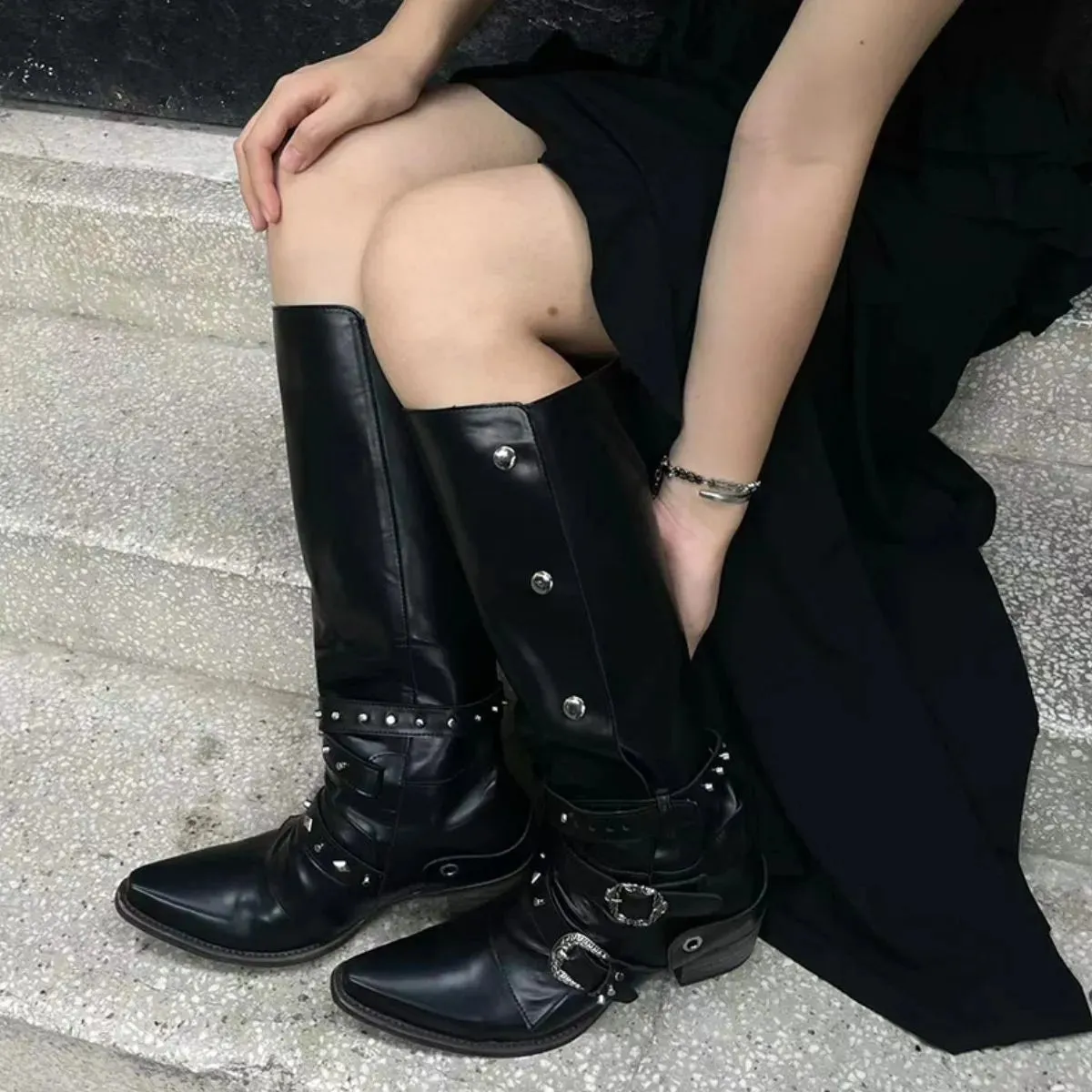 Point Toe Block Heels Boots