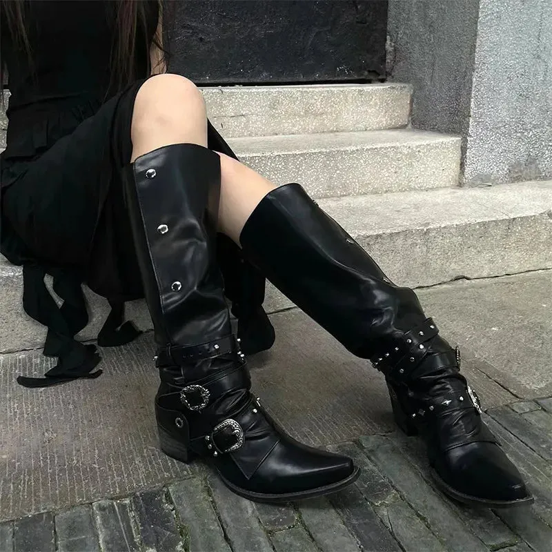 Point Toe Block Heels Boots