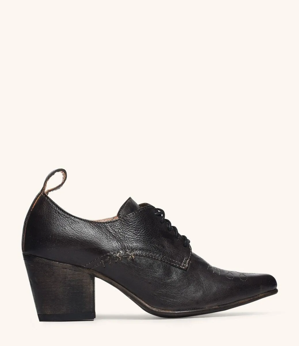 Retro Style Leather-Wrapped Heels in Black - SOLD OUT