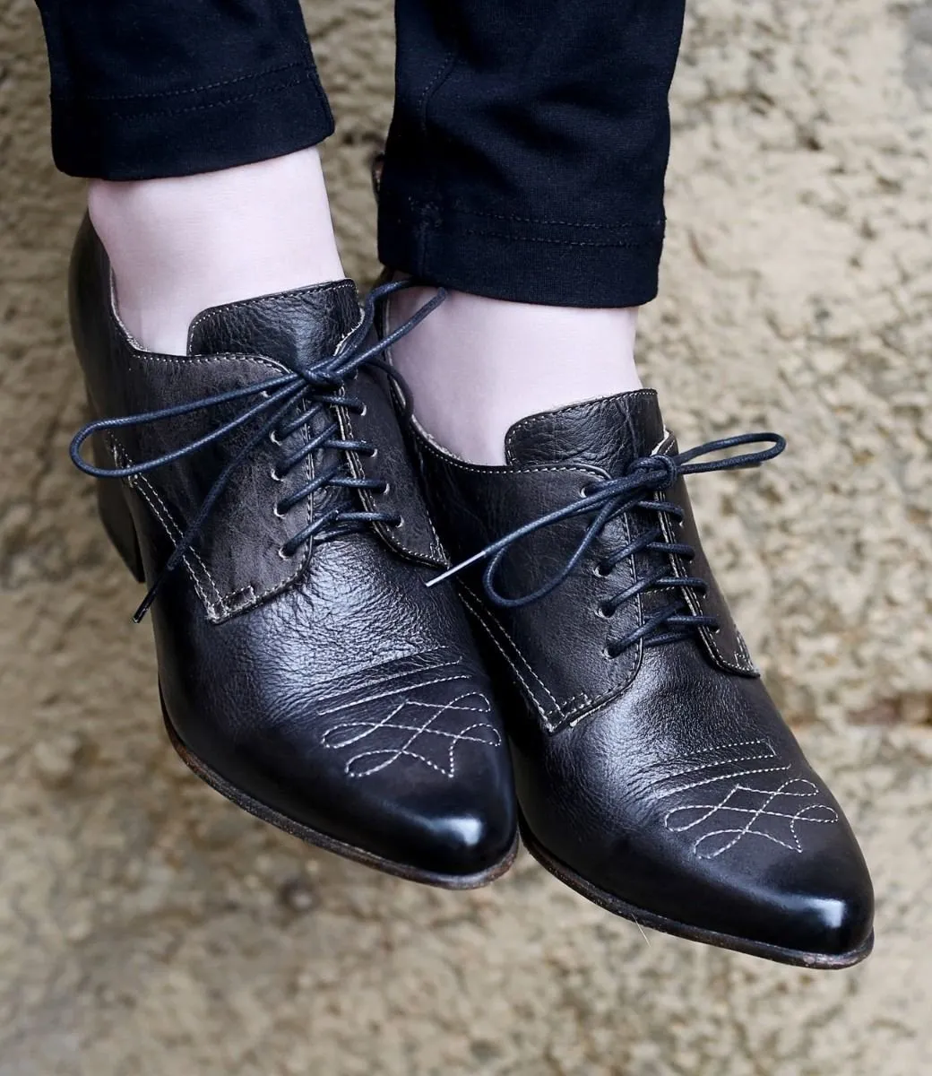 Retro Style Leather-Wrapped Heels in Black - SOLD OUT