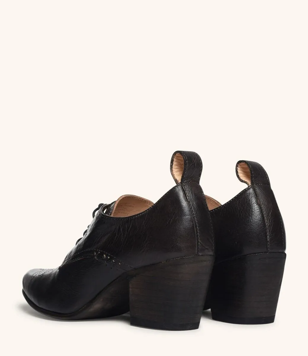 Retro Style Leather-Wrapped Heels in Black - SOLD OUT