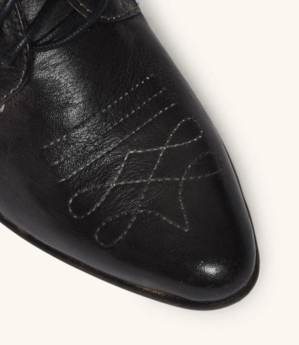 Retro Style Leather-Wrapped Heels in Black - SOLD OUT