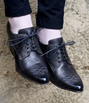 Retro Style Leather-Wrapped Heels in Black - SOLD OUT