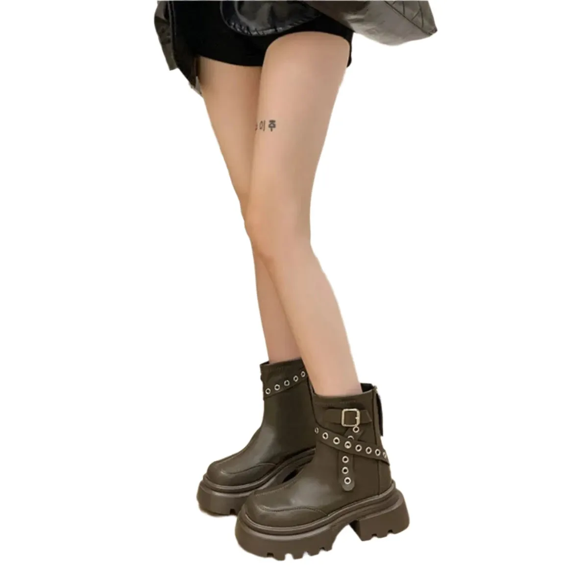Rubber Grommet Chain Platform Boots