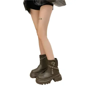 Rubber Grommet Chain Platform Boots