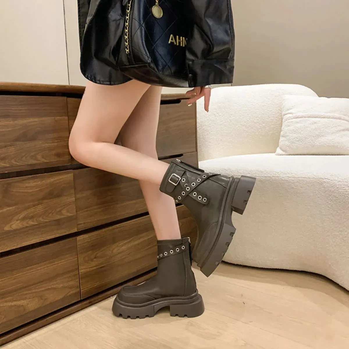 Rubber Grommet Chain Platform Boots