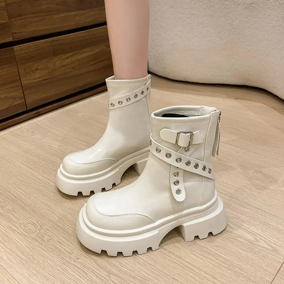 Rubber Grommet Chain Platform Boots