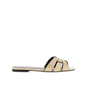 SAINT LAURENT Luxury Tribute Eel Leather Flat Sandals