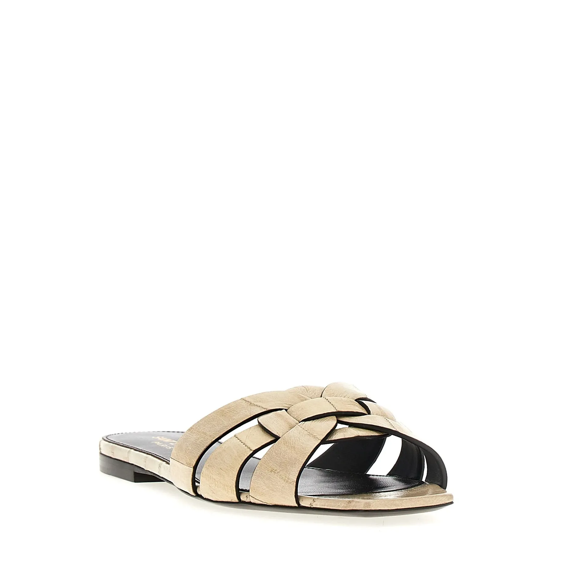 SAINT LAURENT Luxury Tribute Eel Leather Flat Sandals