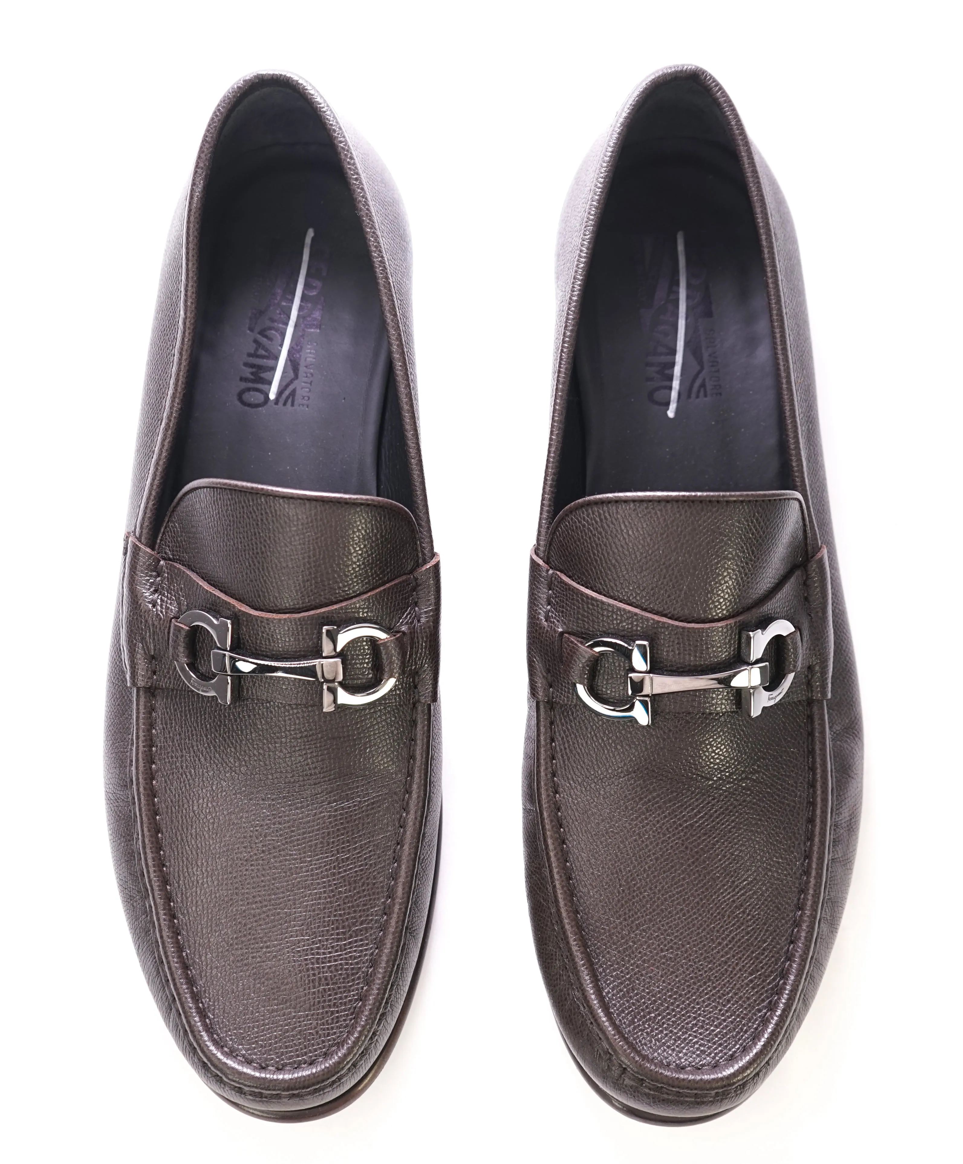 SALVATORE FERRAGAMO - "Crown Bit Loafer" Brown Pebbled Leather  - 13 E