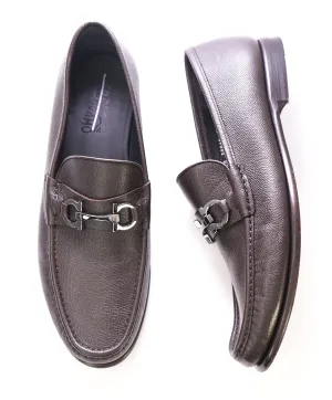 SALVATORE FERRAGAMO - "Crown Bit Loafer" Brown Pebbled Leather  - 13 E