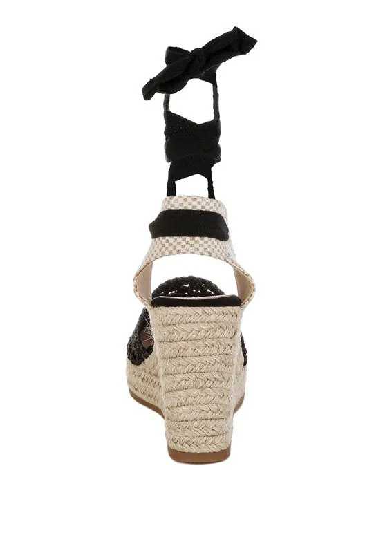 Sea Breeze Woven Lace-Up Espadrille Wedges