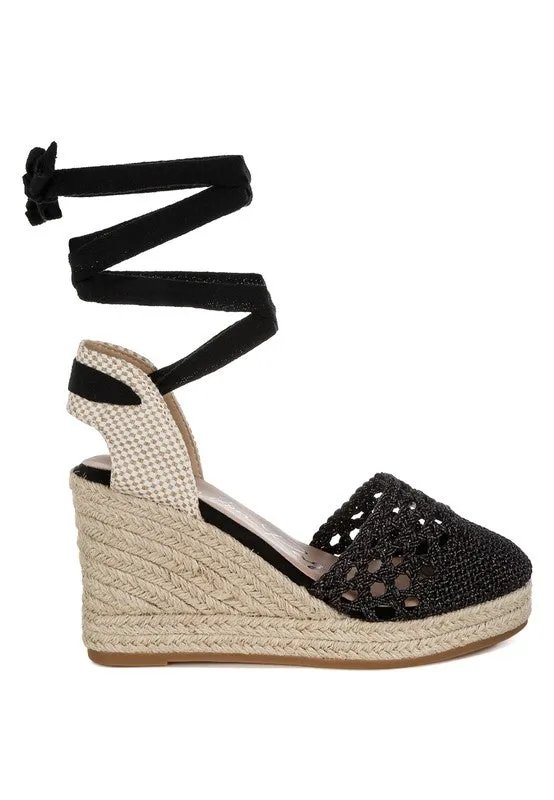 Sea Breeze Woven Lace-Up Espadrille Wedges