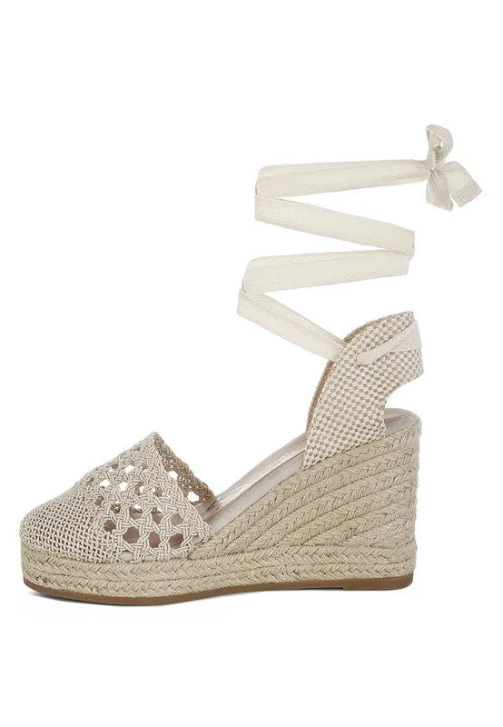Sea Breeze Woven Lace-Up Espadrille Wedges