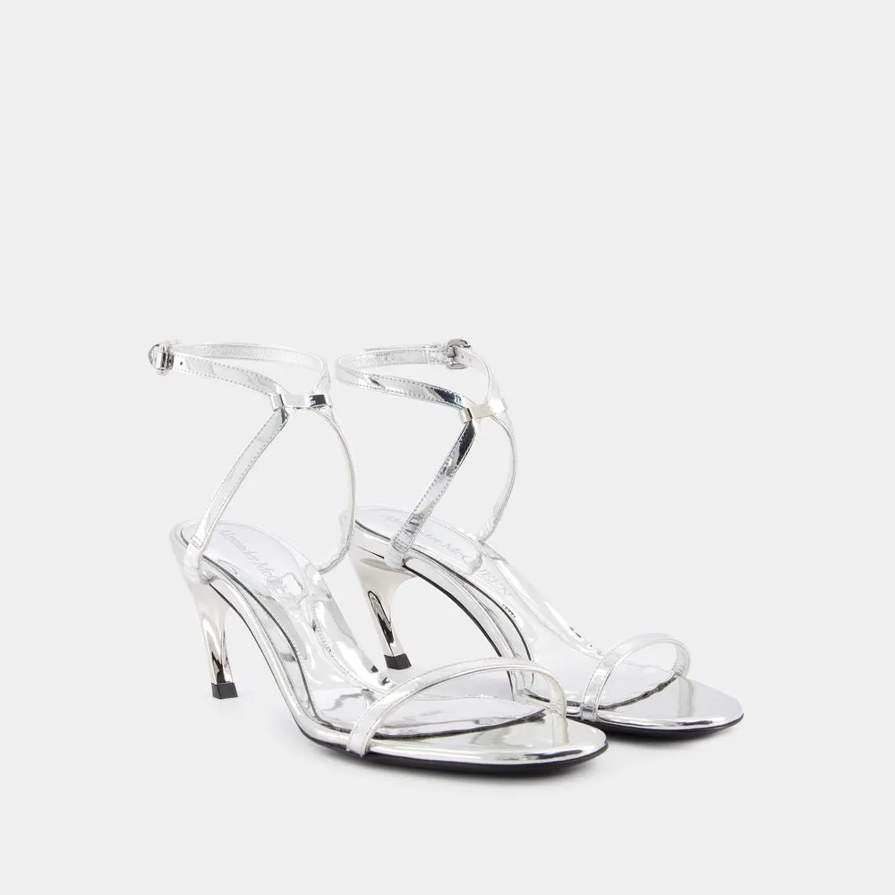 Seal Heeled Sandals - Leather - Silver