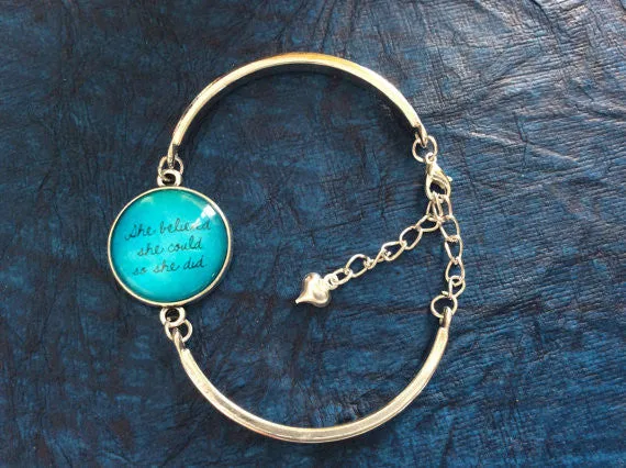 She Believed She Could So She Did Silver Cuff Bracelet One Size Fits all Quote Trendy Gift Graduation