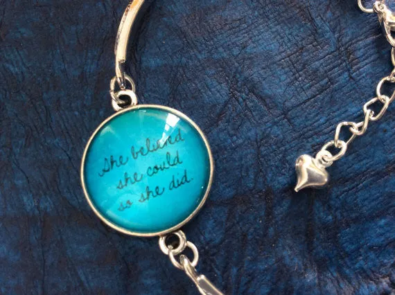 She Believed She Could So She Did Silver Cuff Bracelet One Size Fits all Quote Trendy Gift Graduation