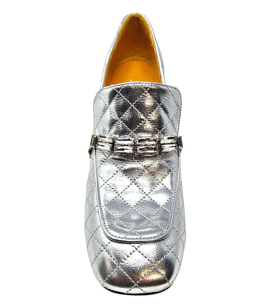 Silver Leather Quilted Loafer