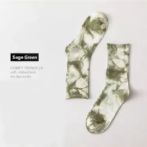 Soft Sage Ribbed Knit Tie-Dye Socks