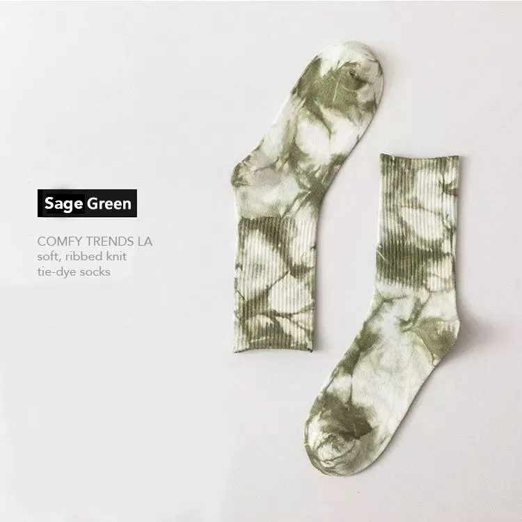 Soft Sage Ribbed Knit Tie-Dye Socks