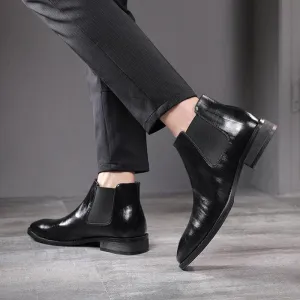 Spring Pointed Toe British Style Men's Leather Chelsea Boots