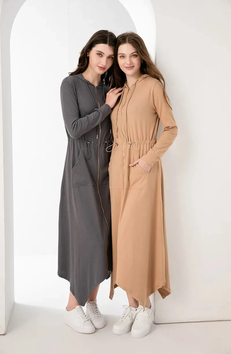Spring/Summer Women’s Modal Fabric Loose Style Gold Zipper Dress