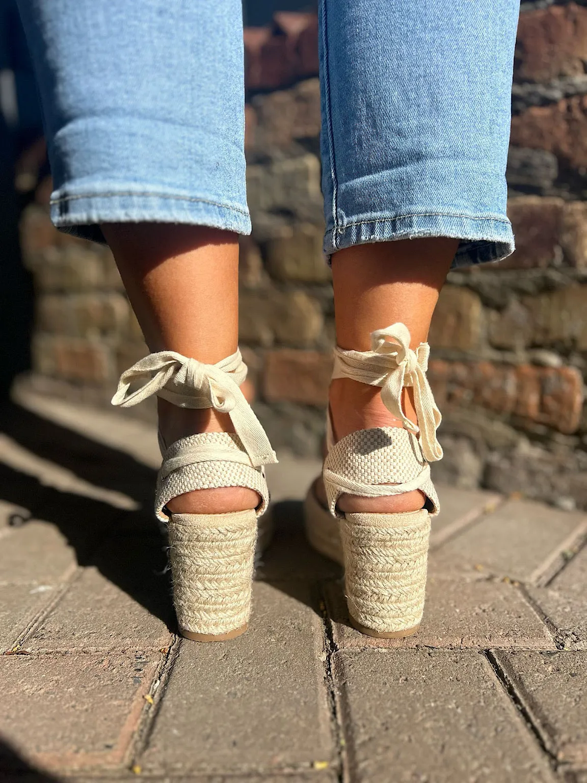 Stone Lace Up Espadrille Wedge