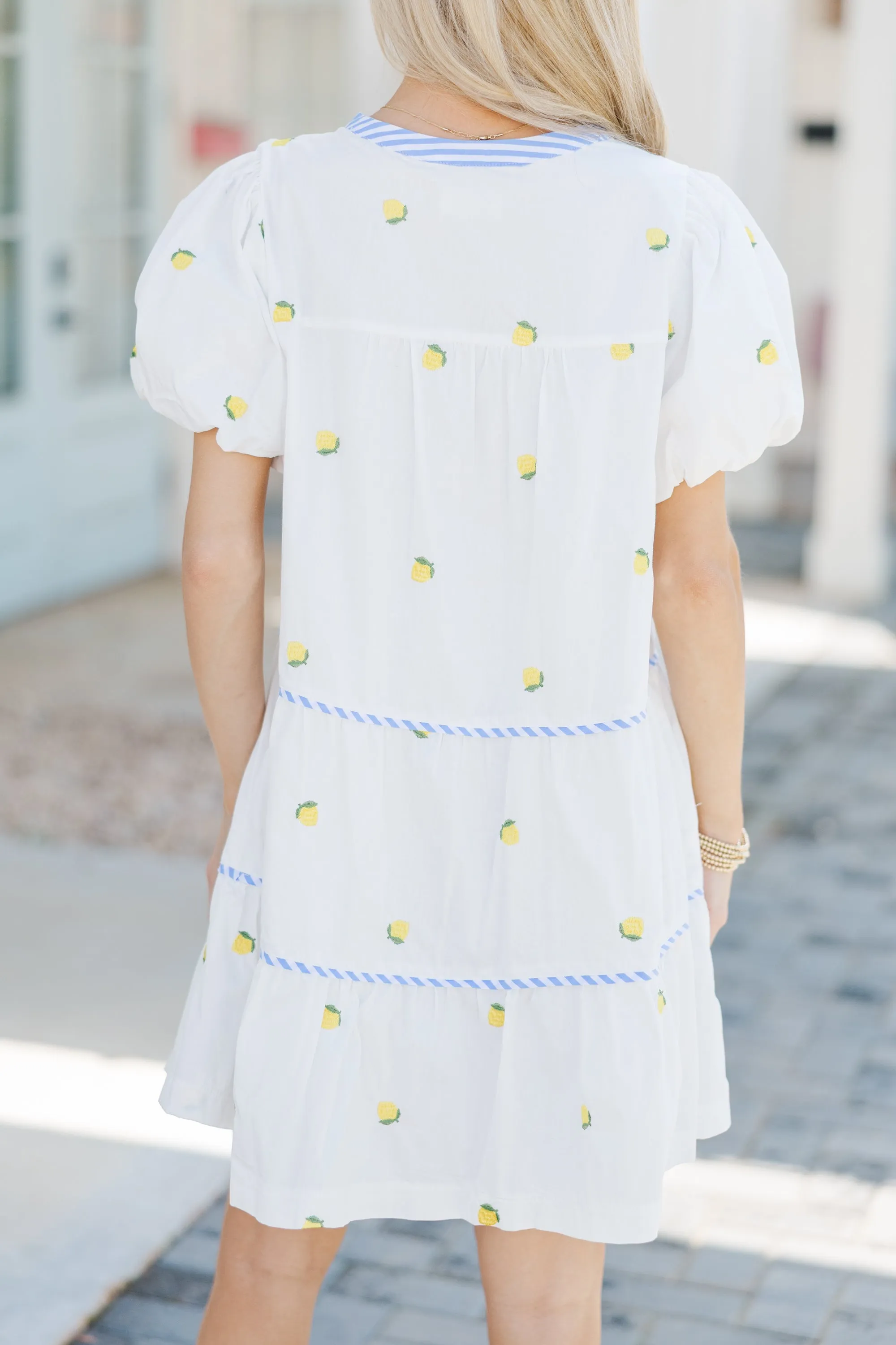 Sweet Summer Off White Lemon Embroidered Dress