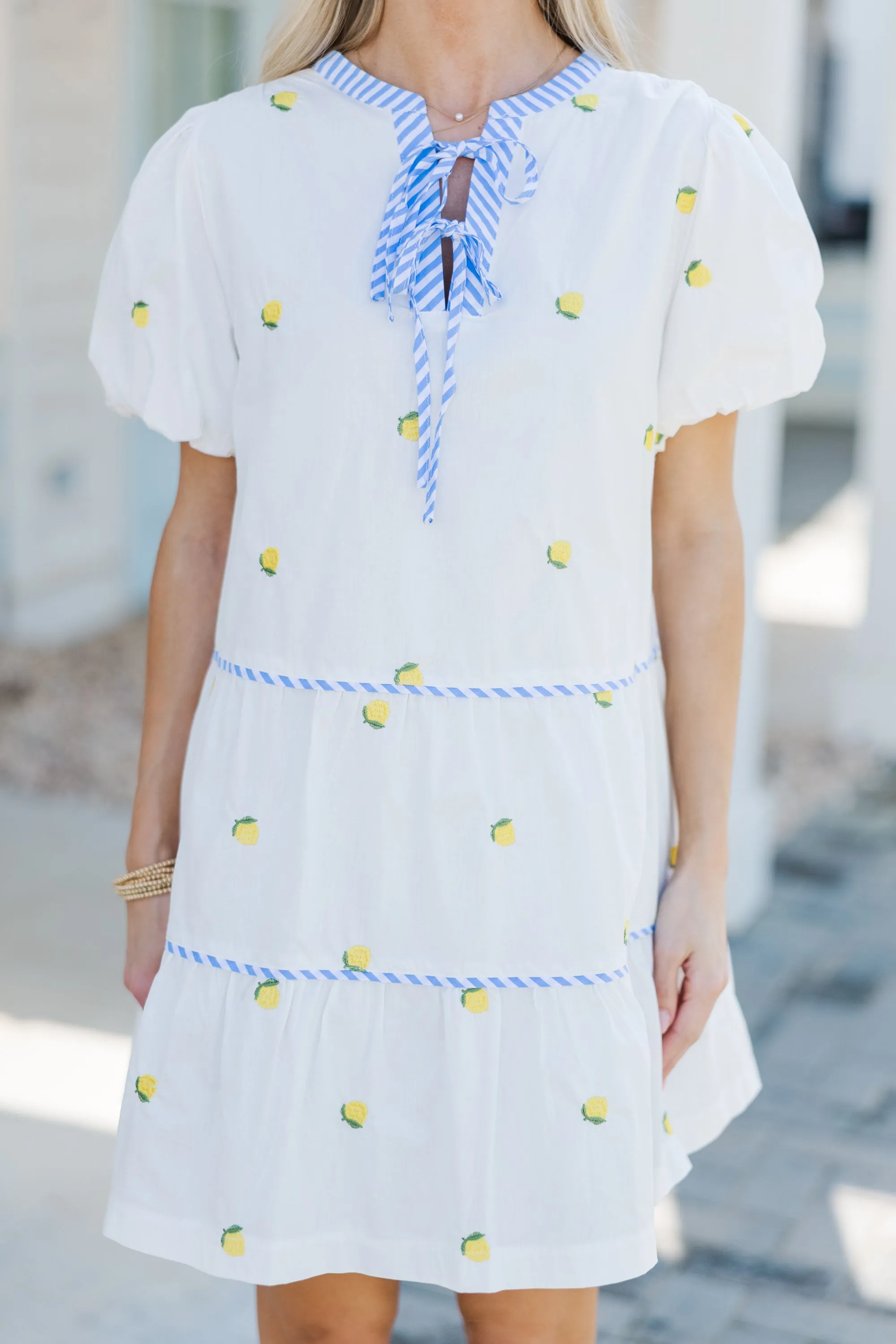 Sweet Summer Off White Lemon Embroidered Dress
