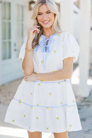 Sweet Summer Off White Lemon Embroidered Dress