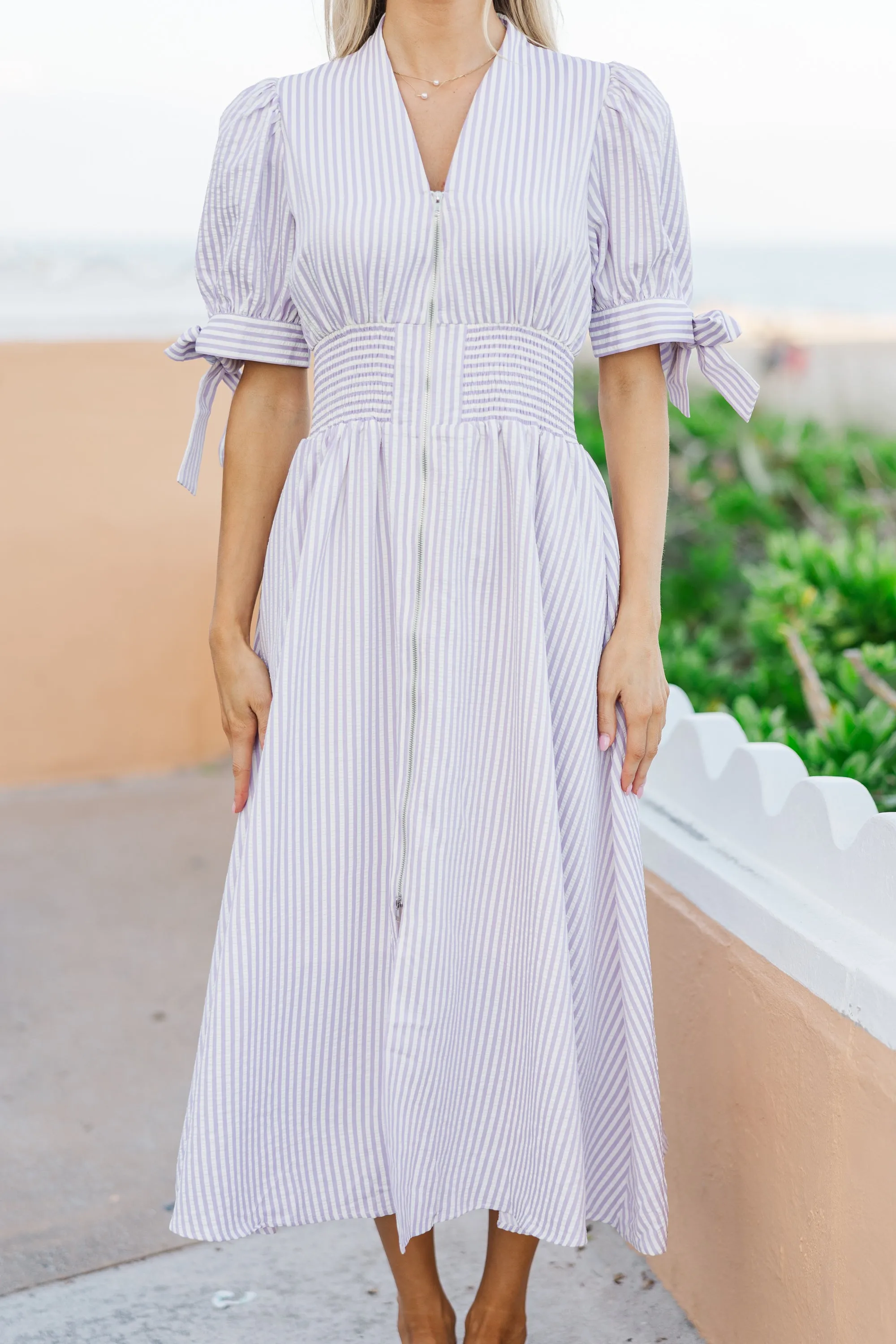 The Beloved Lavender Purple Striped Midi Dress