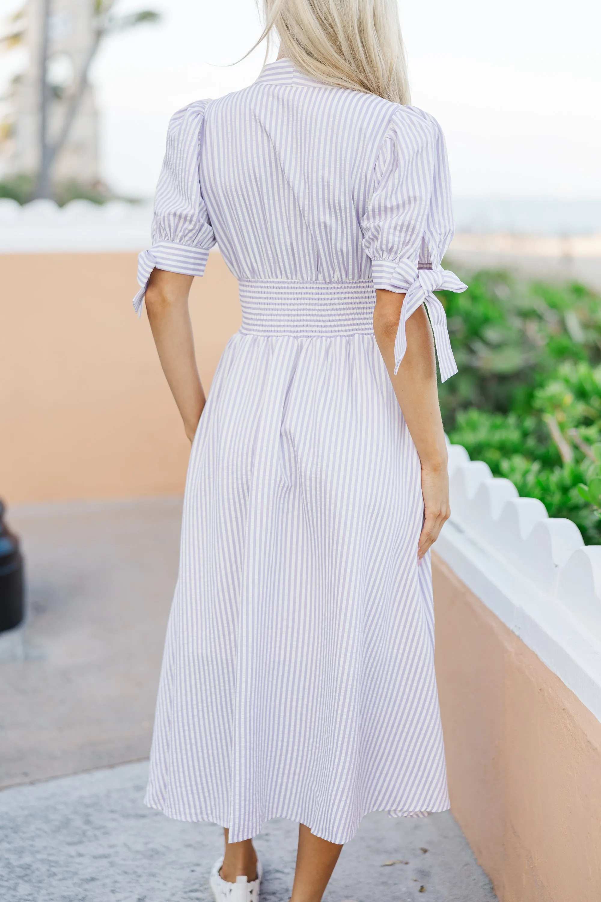 The Beloved Lavender Purple Striped Midi Dress