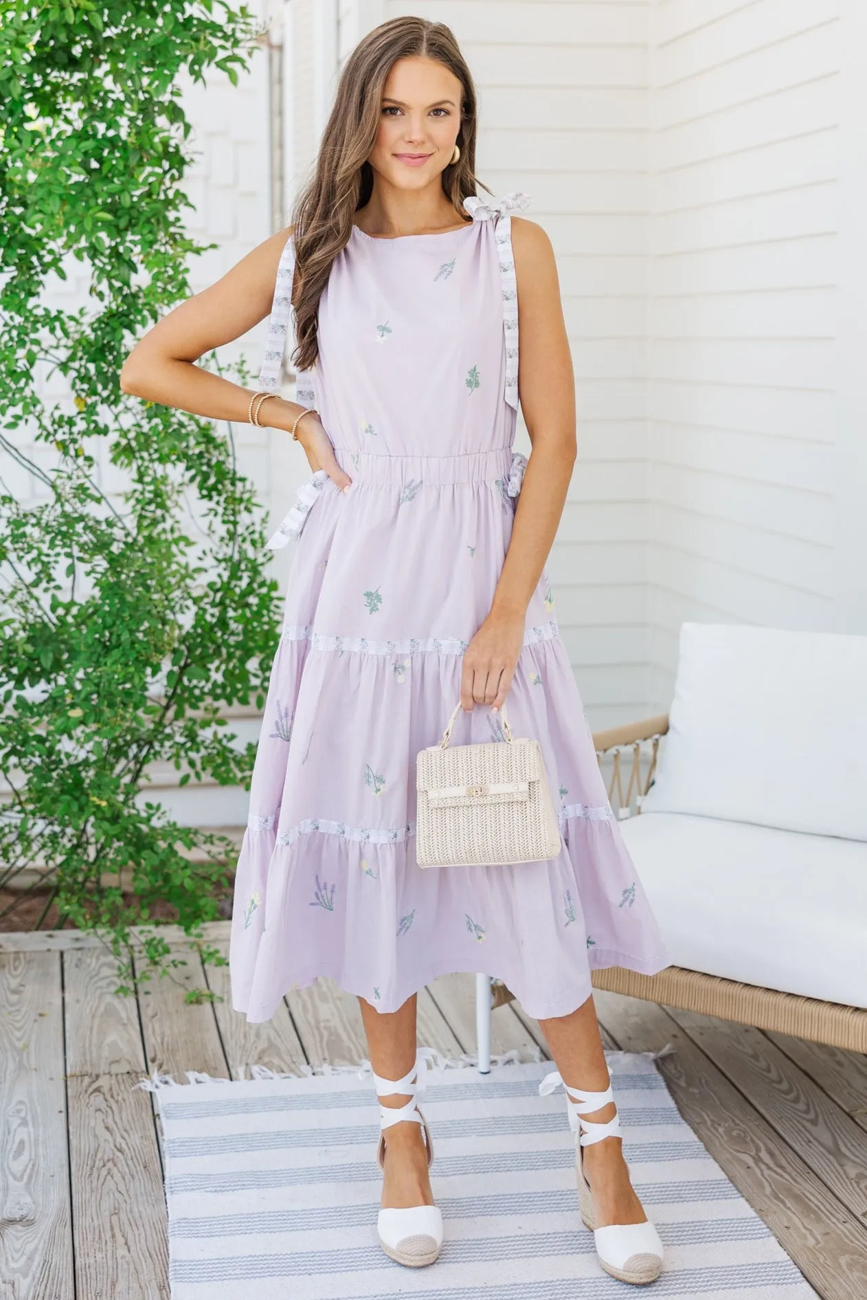 The Deal Lavender Floral Midi Dress